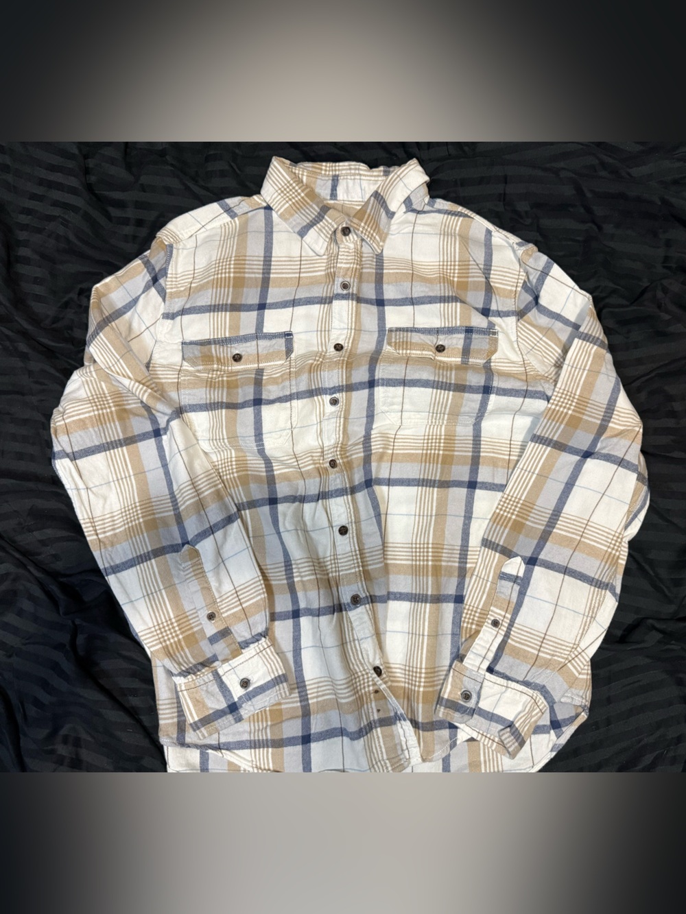 George Plaid Button-Up Shirt in Cream, Tan & Blue